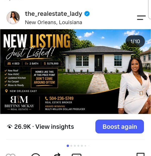 Instagram new listing campaign for 8014 Lucerne Street showing 26.9 thousand views